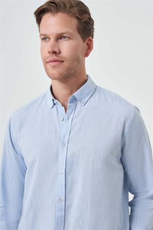 Morven Erkek A. MAVİ Keten Trend Dynamic Fit Düğmeli Yaka Gömlek