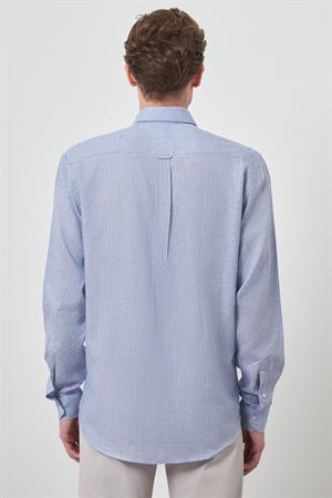 Morven Erkek A. MAVİ Keten Dynamic Fit Düğmeli Yaka Gömlek