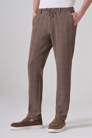 Morven Erkek A-Kahverengi Trend Ekose Lastikli İpli Slim Fit Pantolon