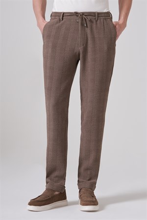 Morven Erkek A-Kahverengi Trend Ekose Lastikli İpli Slim Fit Pantolon