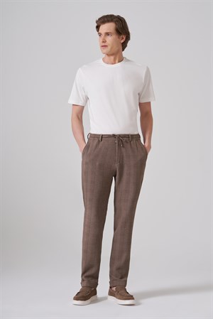 Morven Erkek A-Kahverengi Trend Ekose Lastikli İpli Slim Fit Pantolon