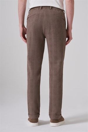 Morven Erkek A-Kahverengi Trend Ekose Lastikli İpli Slim Fit Pantolon