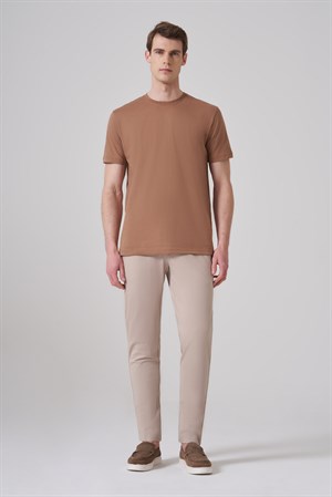 Morven Erkek AÇIK KAHVE Basic Bisiklet Yaka Dynamic Fit Pamuk T-Shirt