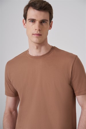 Morven Erkek AÇIK KAHVE Basic Bisiklet Yaka Dynamic Fit Pamuk T-Shirt