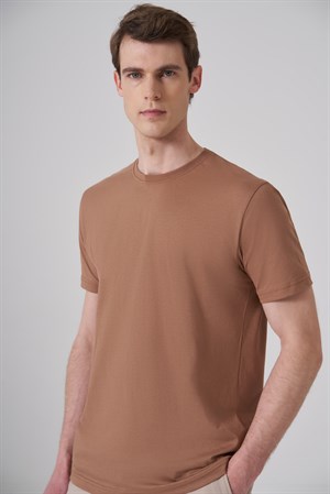 Morven Erkek AÇIK KAHVE Basic Bisiklet Yaka Dynamic Fit Pamuk T-Shirt