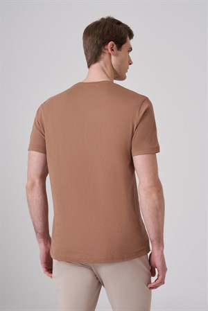 Morven Erkek AÇIK KAHVE Basic Bisiklet Yaka Dynamic Fit Pamuk T-Shirt
