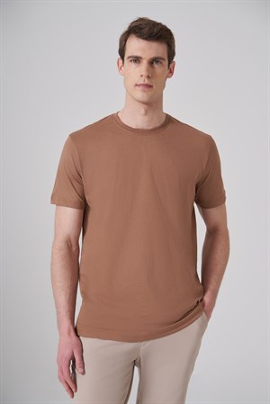 Morven Erkek AÇIK KAHVE Basic Bisiklet Yaka Dynamic Fit Pamuk T-Shirt