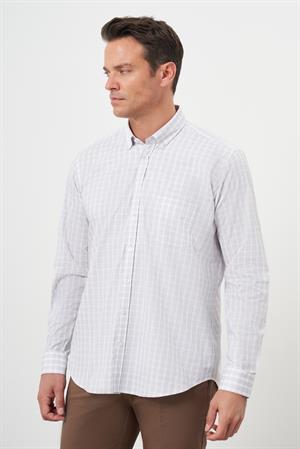 Morven Erkek AÇIK KAHVE Pamuk Cepli Ekoseli Düğmeli Yaka Regular Fit Gömlek