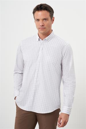 Morven Erkek AÇIK KAHVE Pamuk Cepli Ekoseli Düğmeli Yaka Regular Fit Gömlek