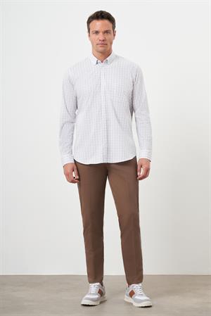 Morven Erkek AÇIK KAHVE Pamuk Cepli Ekoseli Düğmeli Yaka Regular Fit Gömlek