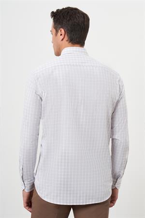 Morven Erkek AÇIK KAHVE Pamuk Cepli Ekoseli Düğmeli Yaka Regular Fit Gömlek