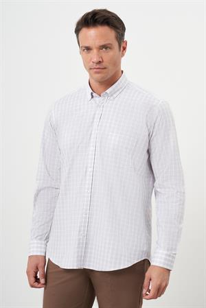 Morven Erkek AÇIK KAHVE Pamuk Cepli Ekoseli Düğmeli Yaka Regular Fit Gömlek