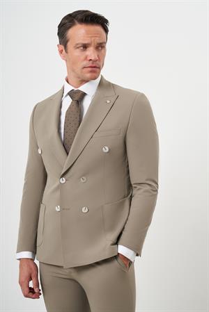 Morven Erkek AÇIK KAHVE Polyamide Trend Kruvaze Slim Fit Sivri Yaka Takım Elbise