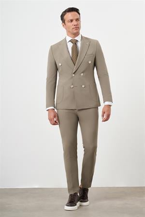 Morven Erkek AÇIK KAHVE Polyamide Trend Kruvaze Slim Fit Sivri Yaka Takım Elbise