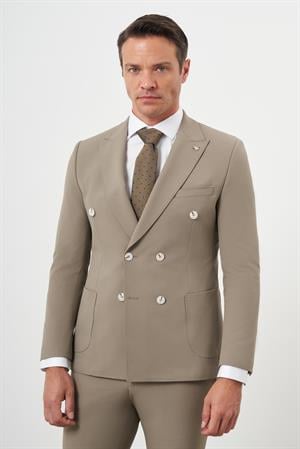 Morven Erkek AÇIK KAHVE Polyamide Trend Kruvaze Slim Fit Sivri Yaka Takım Elbise