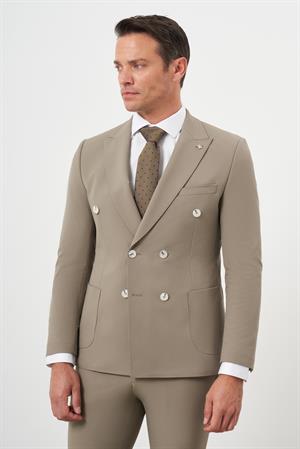 Morven Erkek AÇIK KAHVE Polyamide Trend Kruvaze Slim Fit Sivri Yaka Takım Elbise