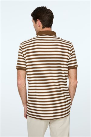 Morven Erkek AÇIK KAHVE Trend Balık Sırtı Çizgili Polo Yaka Dinamik Fit Tshirt
