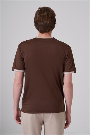 Morven Erkek AÇIK KAHVE Trend Düz Penye  Bisiklet Yaka Tshirt