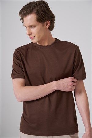 Morven Erkek AÇIK KAHVE Trend Düz Penye  Bisiklet Yaka Tshirt