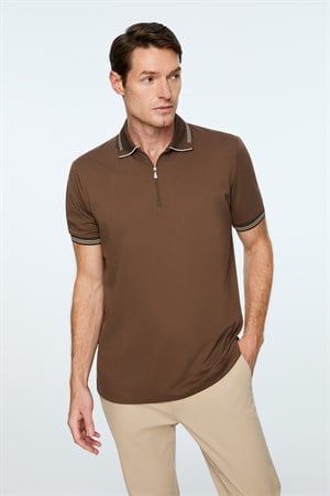 Morven Erkek AÇIK KAHVE Trend Jakarlı Polo Yaka Dinamik Fit Tshirt