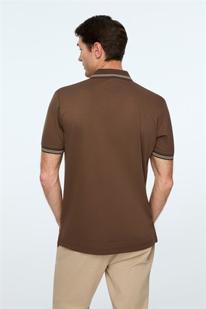 Morven Erkek AÇIK KAHVE Trend Jakarlı Polo Yaka Dinamik Fit Tshirt