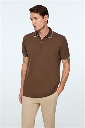 Morven Erkek AÇIK KAHVE Trend Jakarlı Polo Yaka Dinamik Fit Tshirt