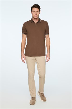 Morven Erkek AÇIK KAHVE Trend Jakarlı Polo Yaka Dinamik Fit Tshirt
