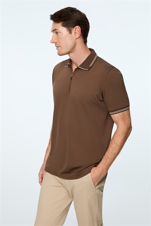 Morven Erkek AÇIK KAHVE Trend Jakarlı Polo Yaka Dinamik Fit Tshirt