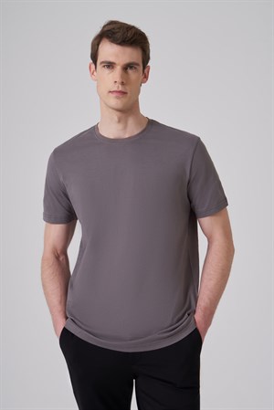 Morven Erkek Antrasit Basic Bisiklet Yaka Dynamic Fit Pamuk T-Shirt