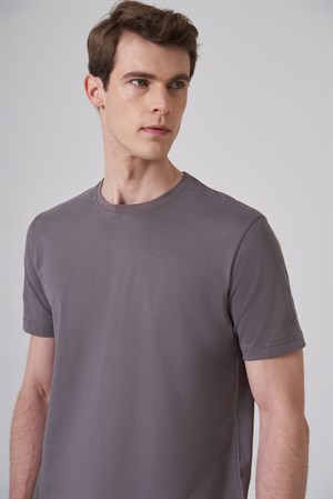 Morven Erkek Antrasit Basic Bisiklet Yaka Dynamic Fit Pamuk T-Shirt