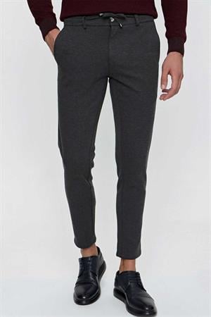 Morven Erkek Antrasit Miami Örme Slim Fit Dar Kesim Beli Lastikli ve Bağcıklı Spor Pantolon