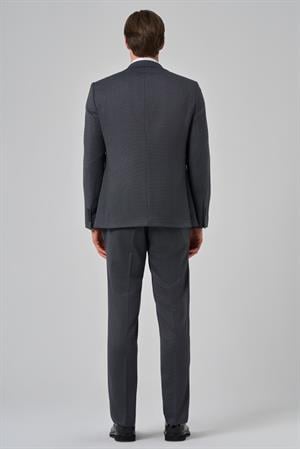 Morven Erkek Antrasit Poliviskon Yelekli Trend Desenli Slim Fit Sivri Yaka Takım Elbise