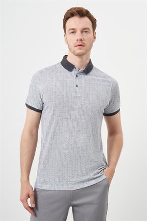 Morven Erkek Antrasit Trend Compact Rotasyon Baskı Pike Polo Yaka T-Shirt
