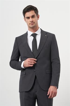 Morven Erkek Antrasit Yün Slim Fit Mono Yaka Takım Elbise