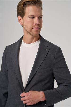 Morven Erkek Antrasit Yünlü Slim Fit Mono Yaka Ceket
