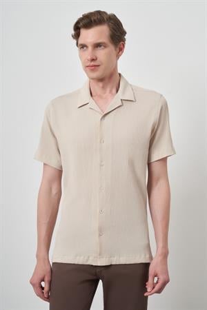 Morven Erkek Bej Apaş Yaka Kısa Kol Gömlek