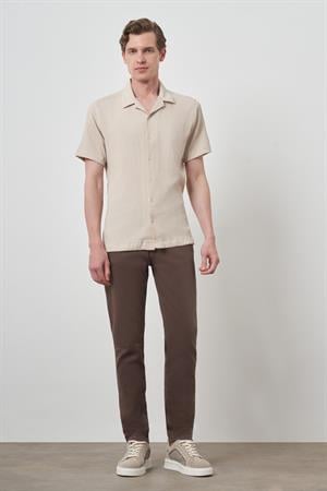 Morven Erkek Bej Apaş Yaka Kısa Kol Gömlek