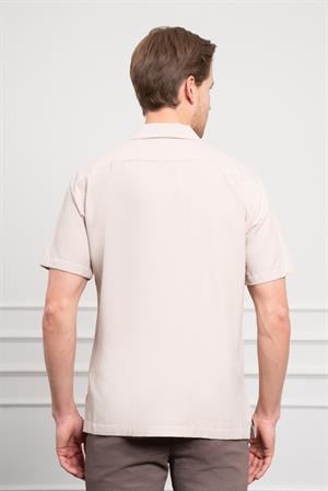 Morven Erkek Bej Apaş Yaka Kısa Kol Gömlek