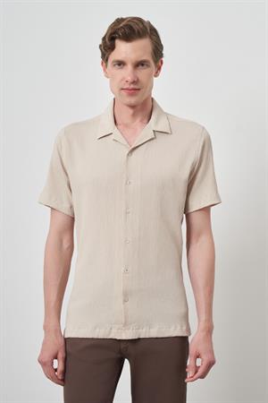 Morven Erkek Bej Apaş Yaka Kısa Kol Gömlek