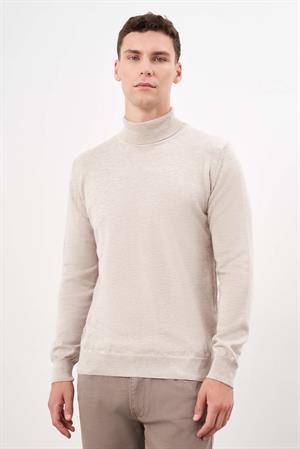 Morven Erkek Bej Basic Balıkçı Yaka Dynamic Fit Rahat Kesim Triko