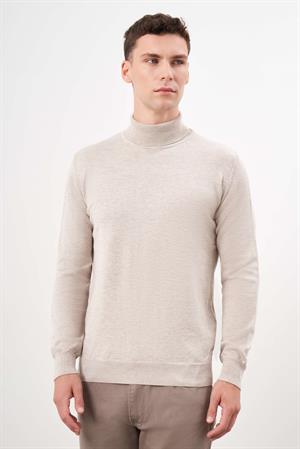 Morven Erkek Bej Basic Balıkçı Yaka Dynamic Fit Rahat Kesim Triko