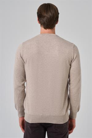 Morven Erkek Bej Basic Bisiklet Yaka Dynamic Fit Rahat Kesim Triko