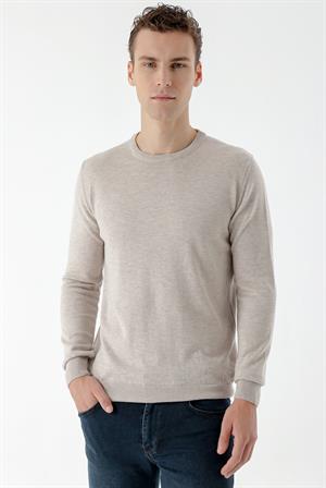 Morven Erkek Bej Basic Bisiklet Yaka Dynamic Fit Rahat Kesim Triko