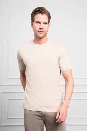 Morven Erkek Bej Basic Bisiklet Yaka Dynamic Fit Pamuk T-Shirt