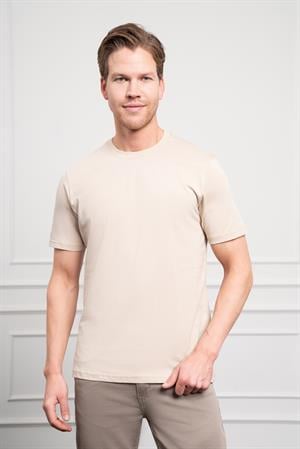 Morven Erkek Bej Basic Bisiklet Yaka Dynamic Fit Pamuk T-Shirt