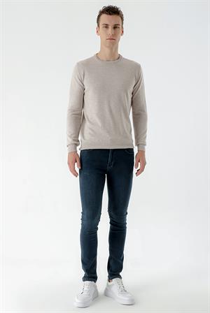 Morven Erkek Bej Basic Bisiklet Yaka Dynamic Fit Rahat Kesim Triko