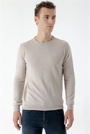 Morven Erkek Bej Basic Bisiklet Yaka Dynamic Fit Rahat Kesim Triko