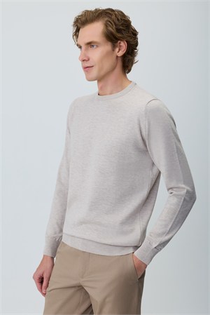 Morven Erkek Bej Basic Bisiklet Yaka Triko