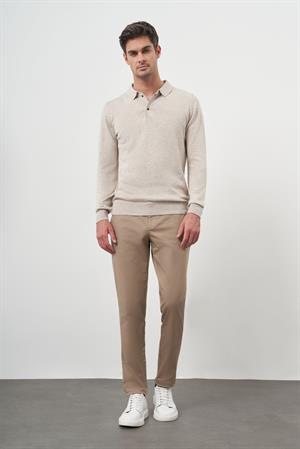 Morven Erkek Bej Basic Polo Yaka Dynamic Fit Rahat Kesim Triko