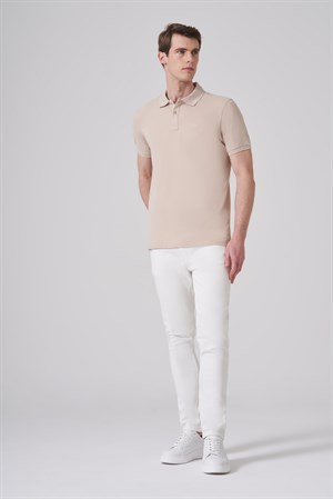 Morven Erkek Bej Basic Polo Yaka Dynamic Fit T-Shirt